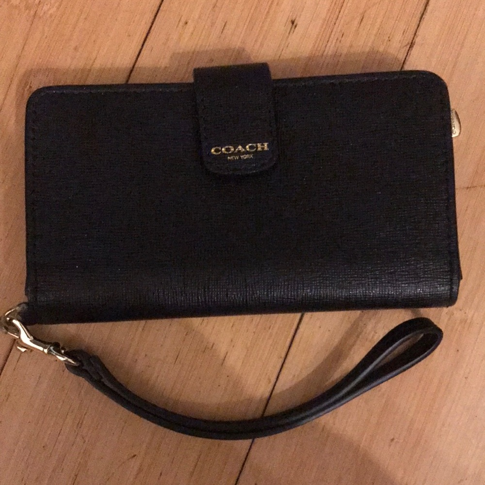 COACH Black Leather Wristlet